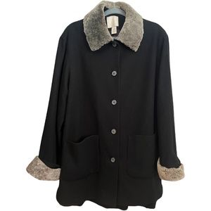 J. Jill Black Medium Vintage Wool Coat with Removable Collar and Cuffs